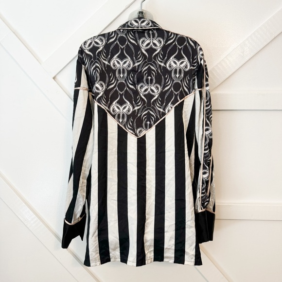 We Are Hah HAHT Striped Printed Button Down Satin Long Sleeve Pajama Shirt Sz XL - Picture 7 of 12